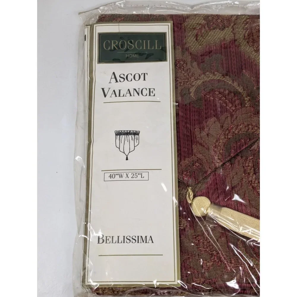 Croscill Bellissima Red Gold Ascot Curtain Valance Embroidered‎ Tassel Brocade